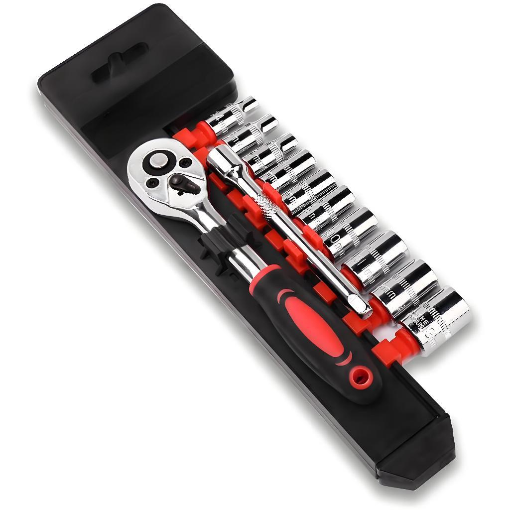 Conjunto de Soquete Sextavado 1/4 Polegada com Catraca 12 Peças 10-24mm com Extensão abbot store