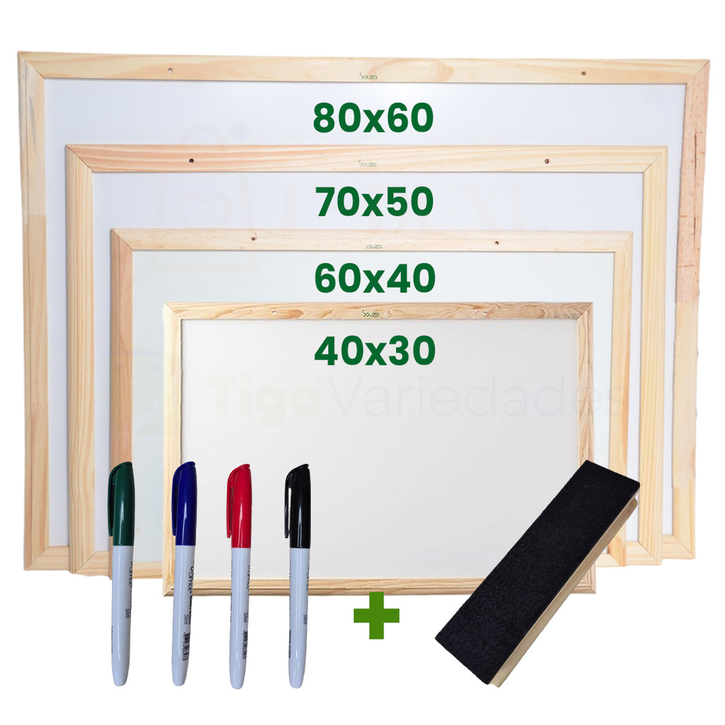 Quadro Lousa Branca Escolar Moldura em Madeira