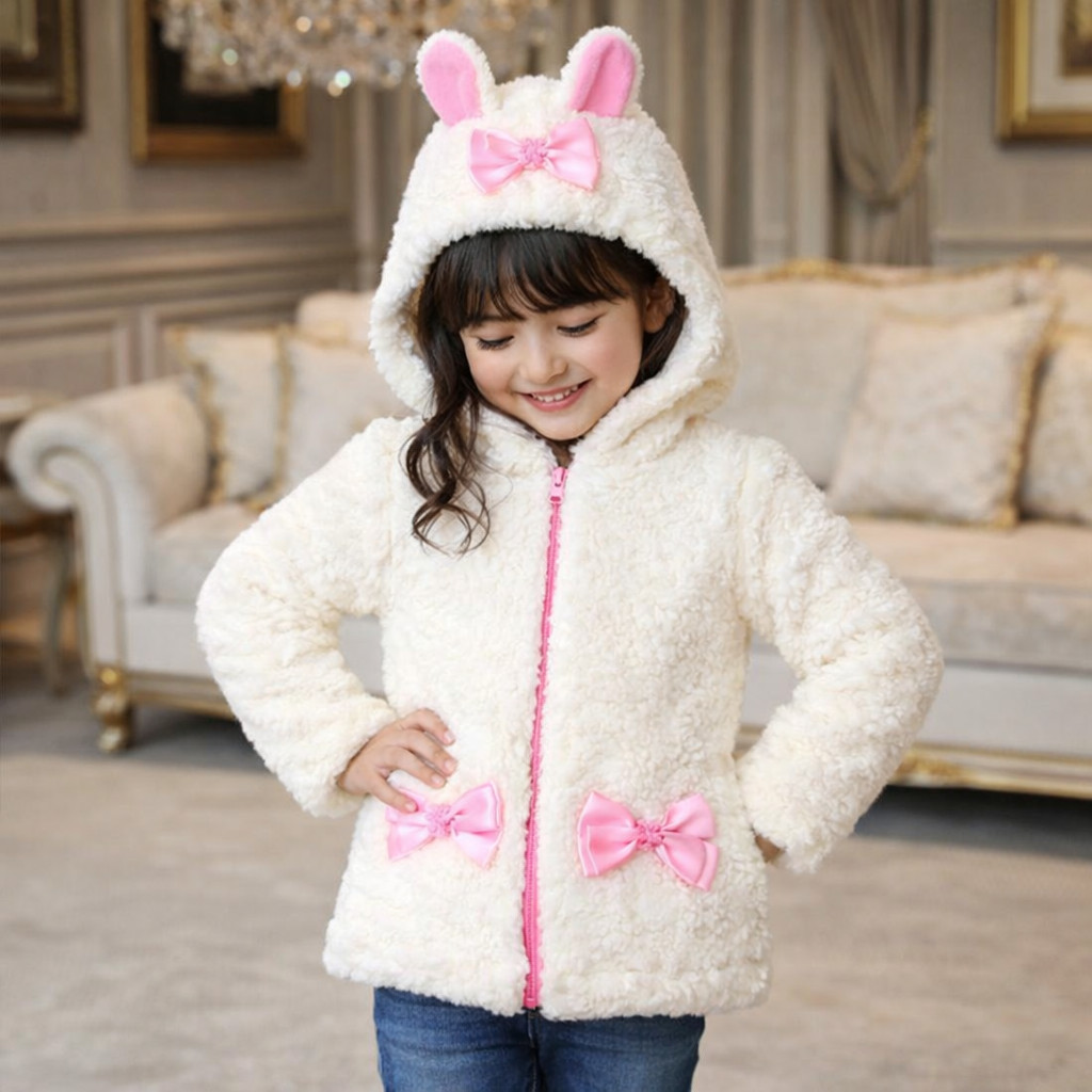 Casaco Teddy Infantil Menina Capuz Touca orelhinhas Casaco pelinho Quente Jaqueta frio  Infantil