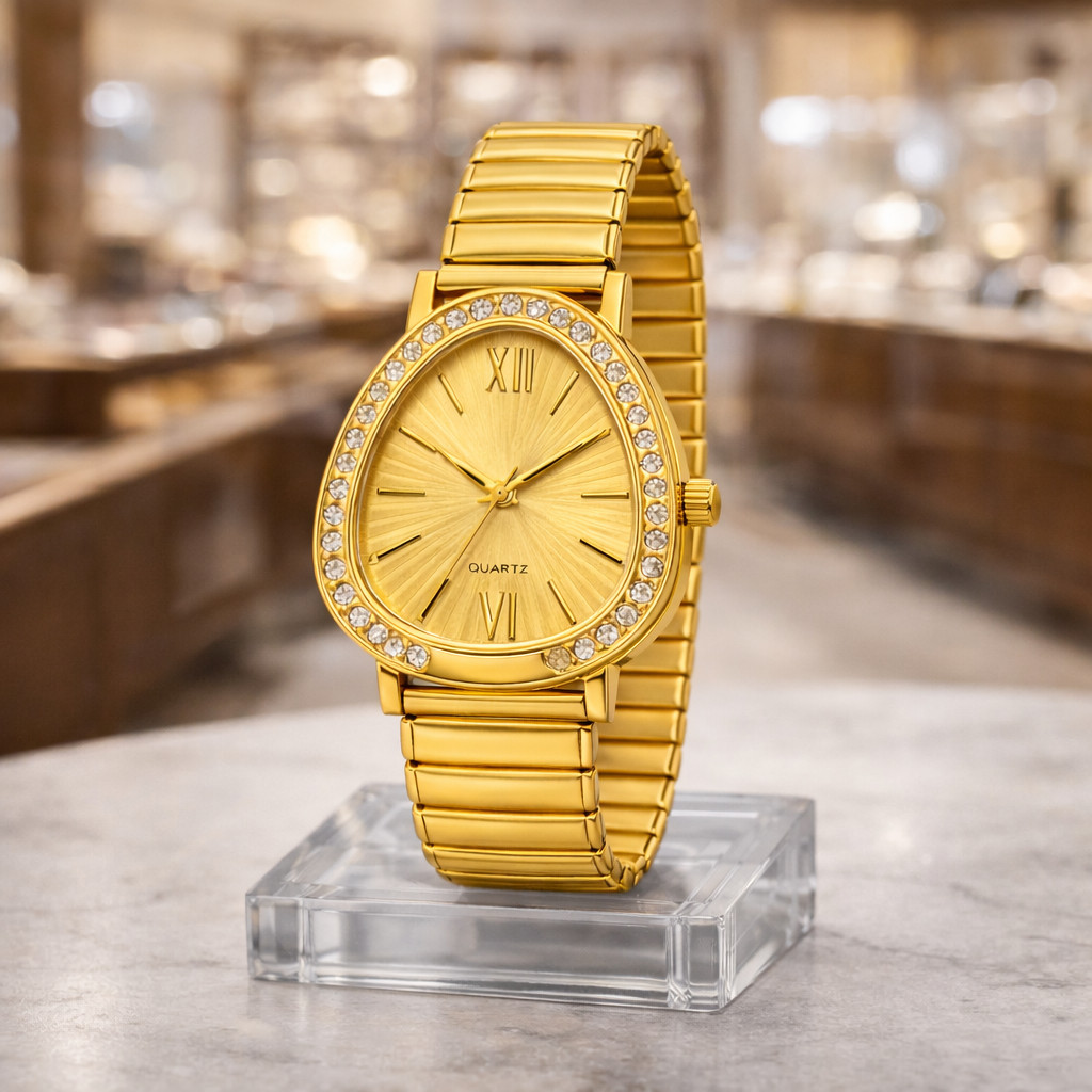 Relógio Feminino Dourado Pulseira de Metal Aço Estilo Luxo Elegante