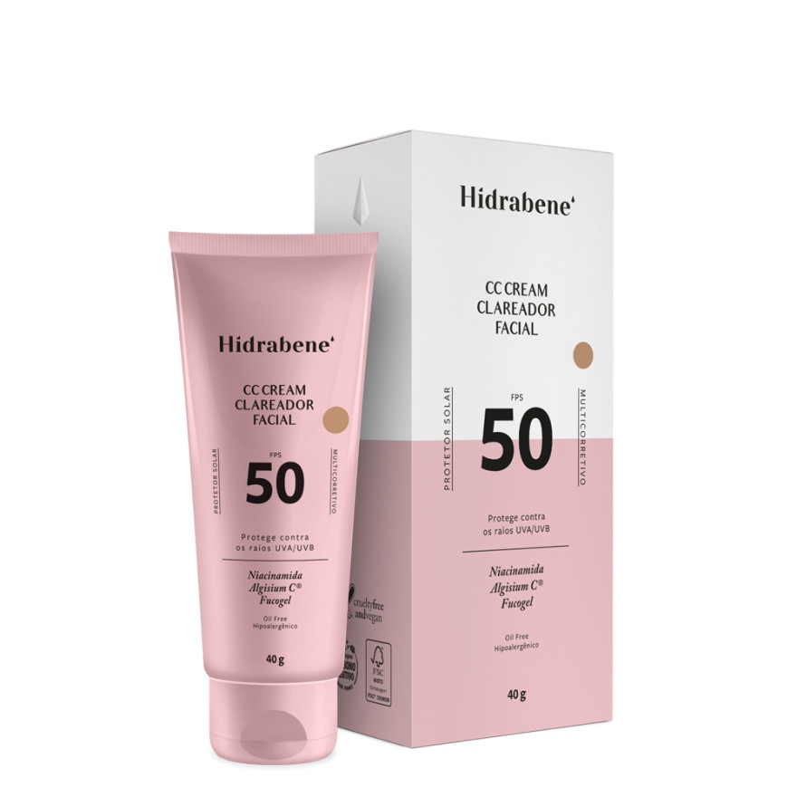 Creme Clareador Facial Hidrabene CC Cream FPS 50 - Trata Manchas e Uniformiza