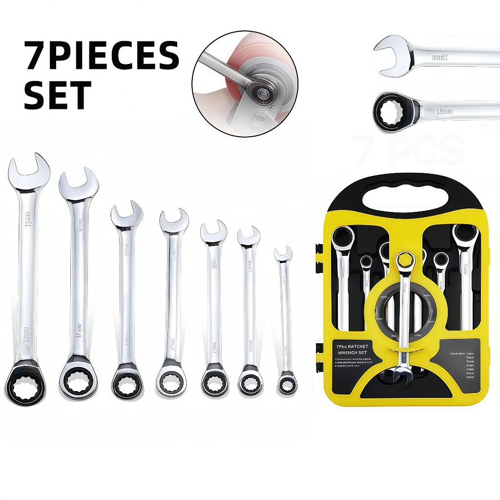 Kit 7 Peças Chave Ferramenta Combinada Catraca Boca Profissional