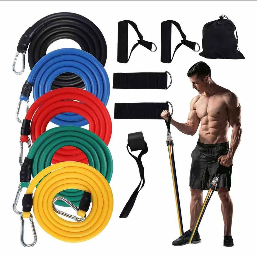 Kit Elástico de Resistência 11 Peças Treino Academia em Casa Musculação Fitness