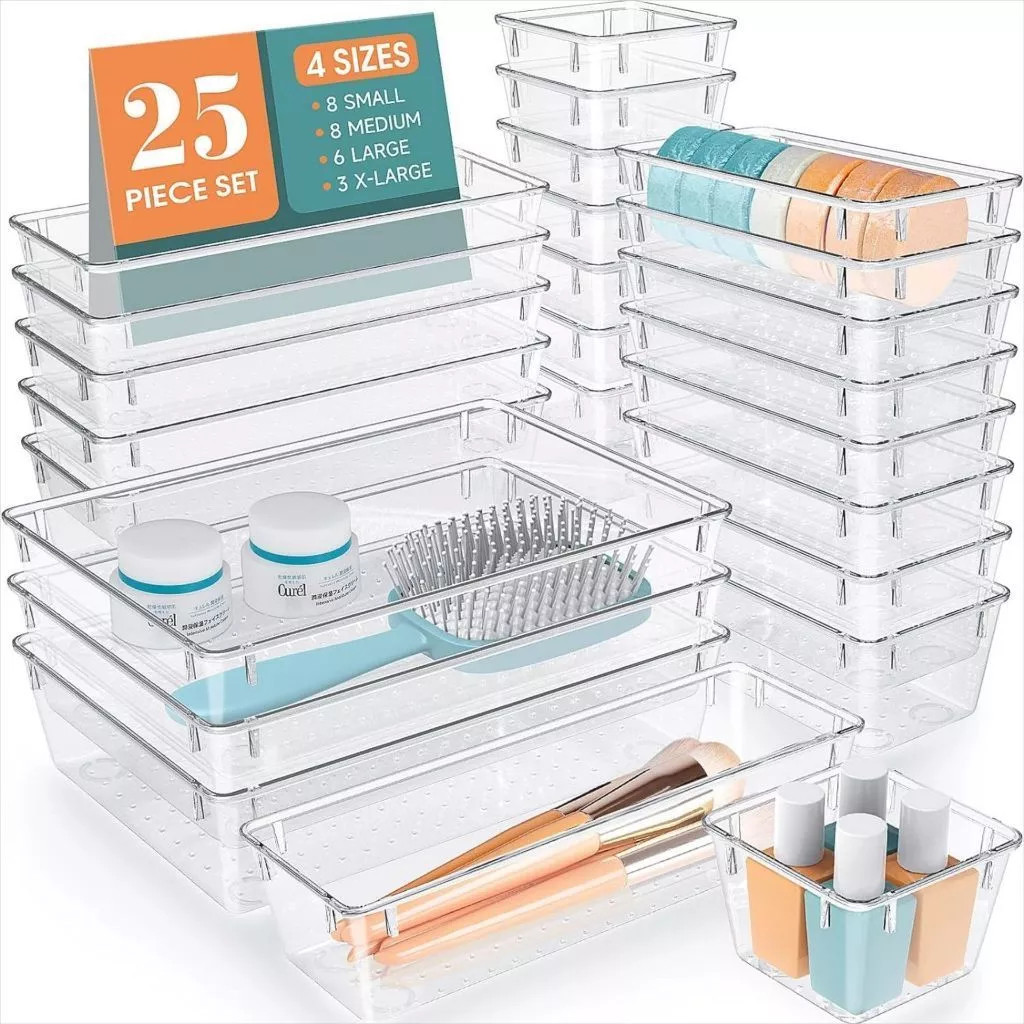 Kit 16/25 Organizador Acrílico Multiuso Tranparente Resistente Retângular
