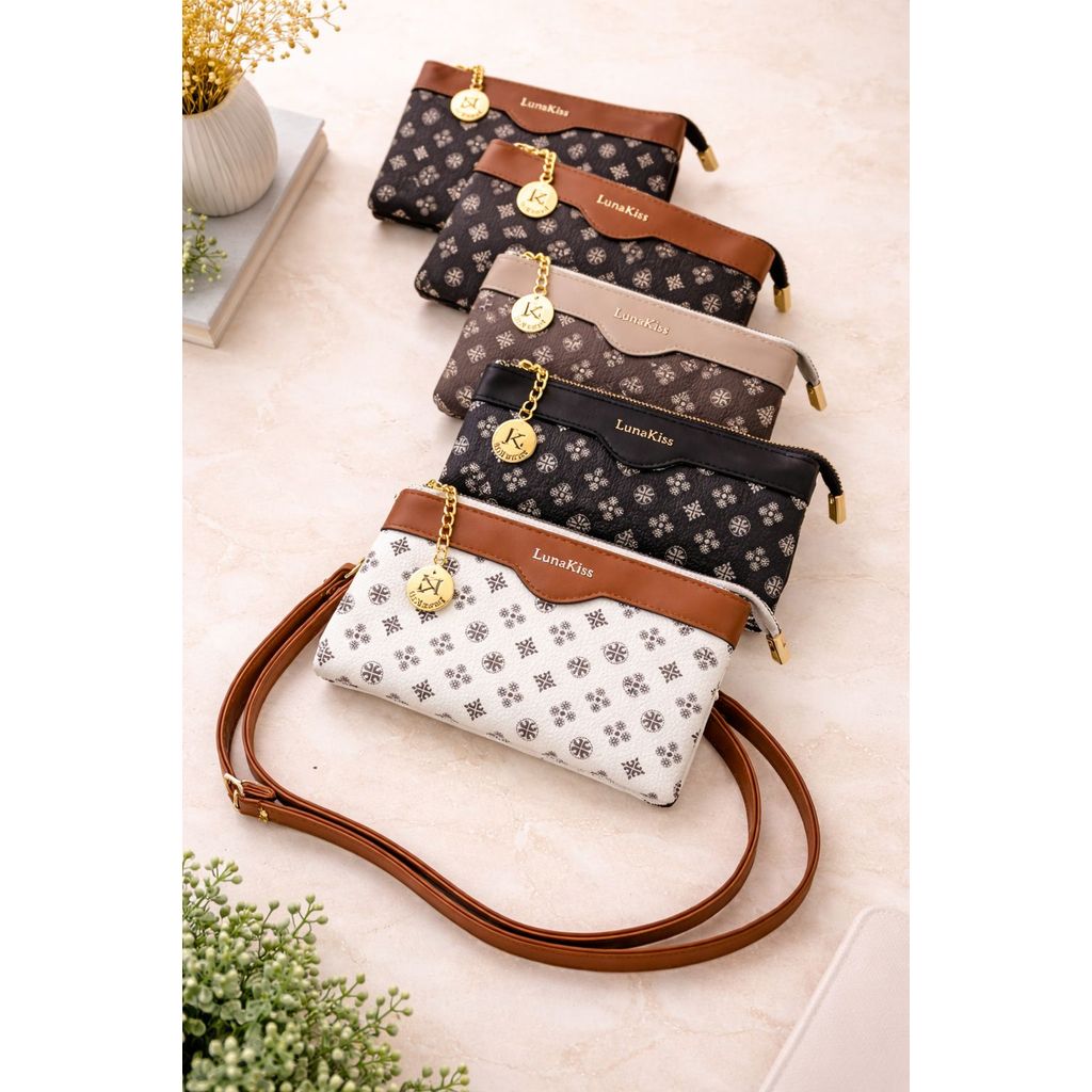 Bolsa Feminina Slim Luxo Porta Celular em Couro Estampado com Alça Grande de Ombro e Zíper Duplo Reforçado - Original