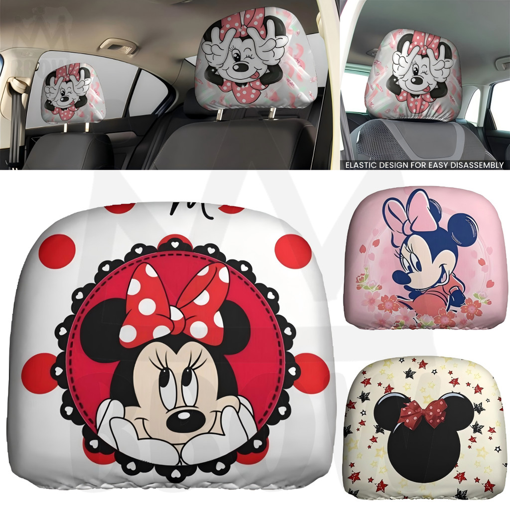 Oferta Limitada Capas Para Encosto De Cabeça De Carro Minnie CloudSoft (2 Unidades) | Ajuste Seguro Elástico , Fácil Ins