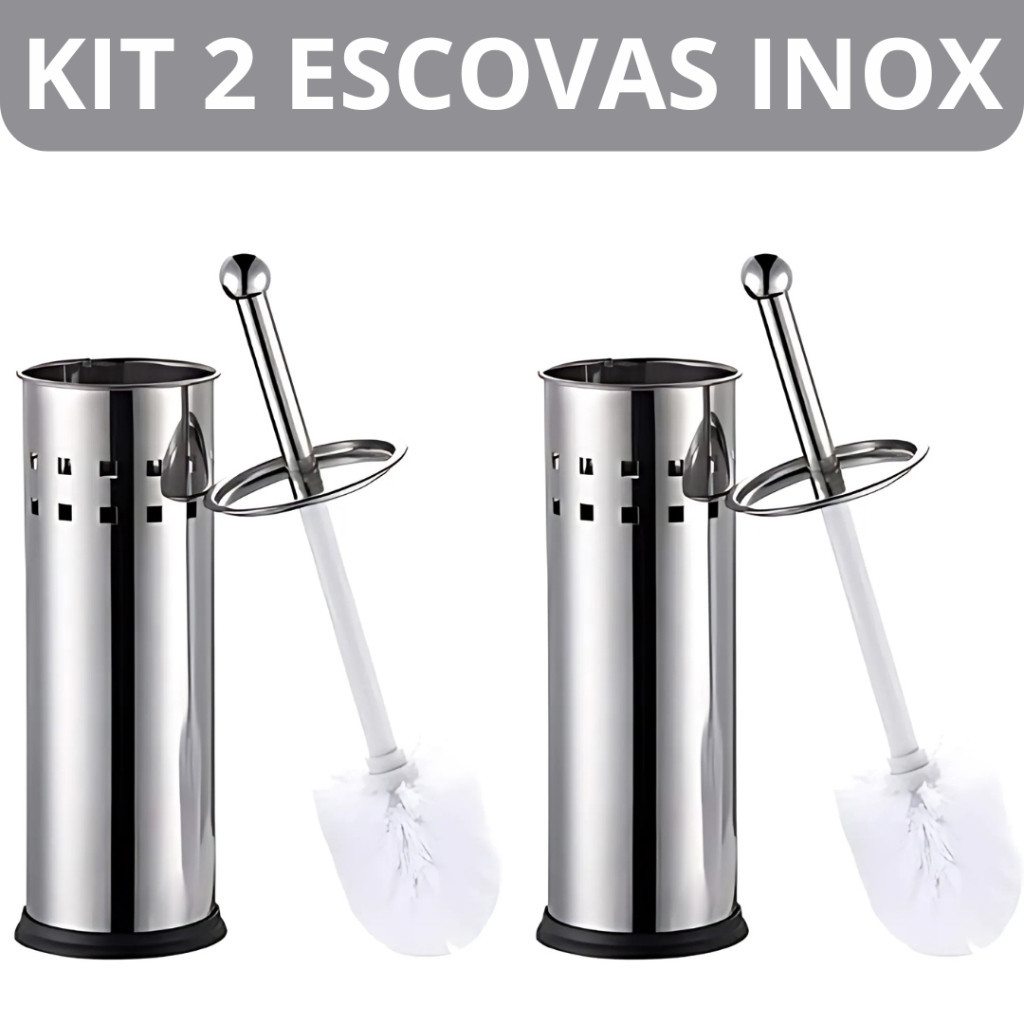 Kit 2 Escova Sanitária Vaso Inox Sanitário com Suporte Aço Limpeza