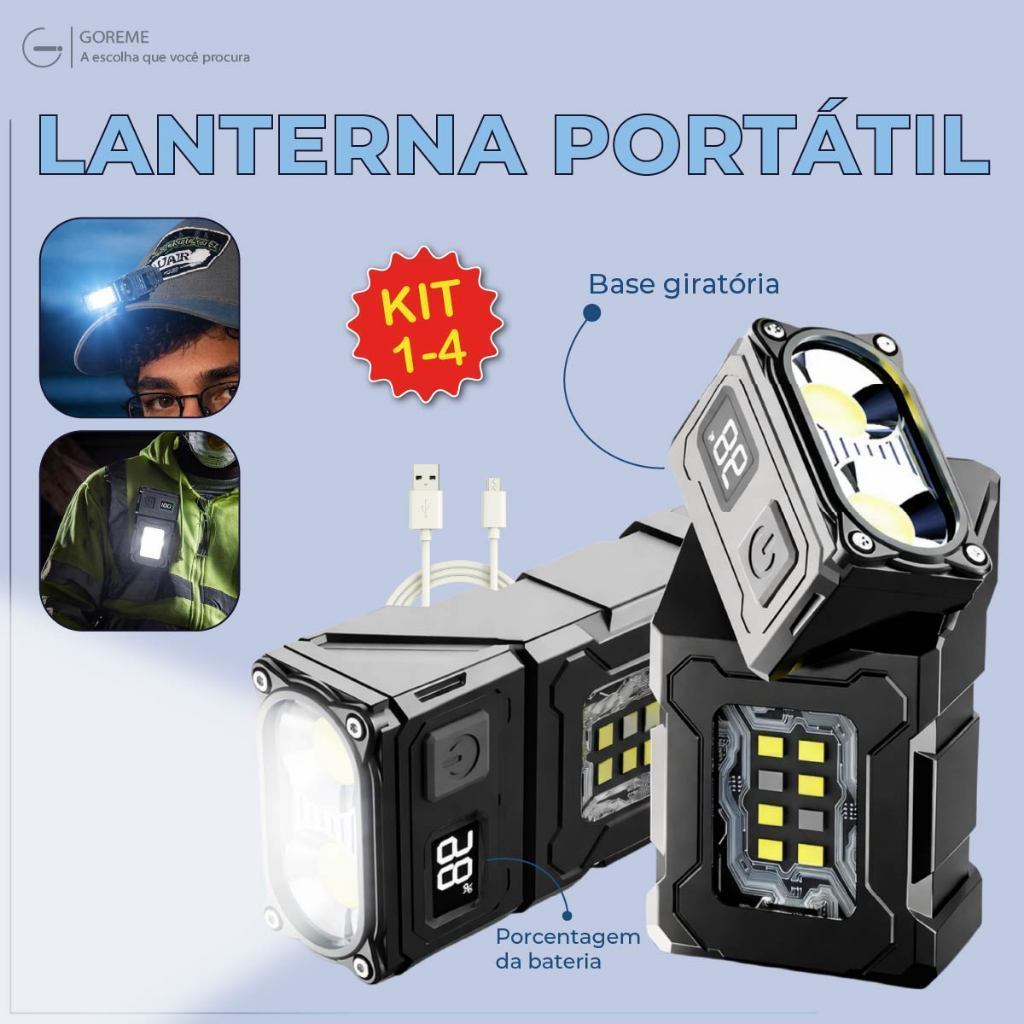 Lanterna led Rotativa Com Chaveiro display De Energia Magnética Recarregável usb Carregador
