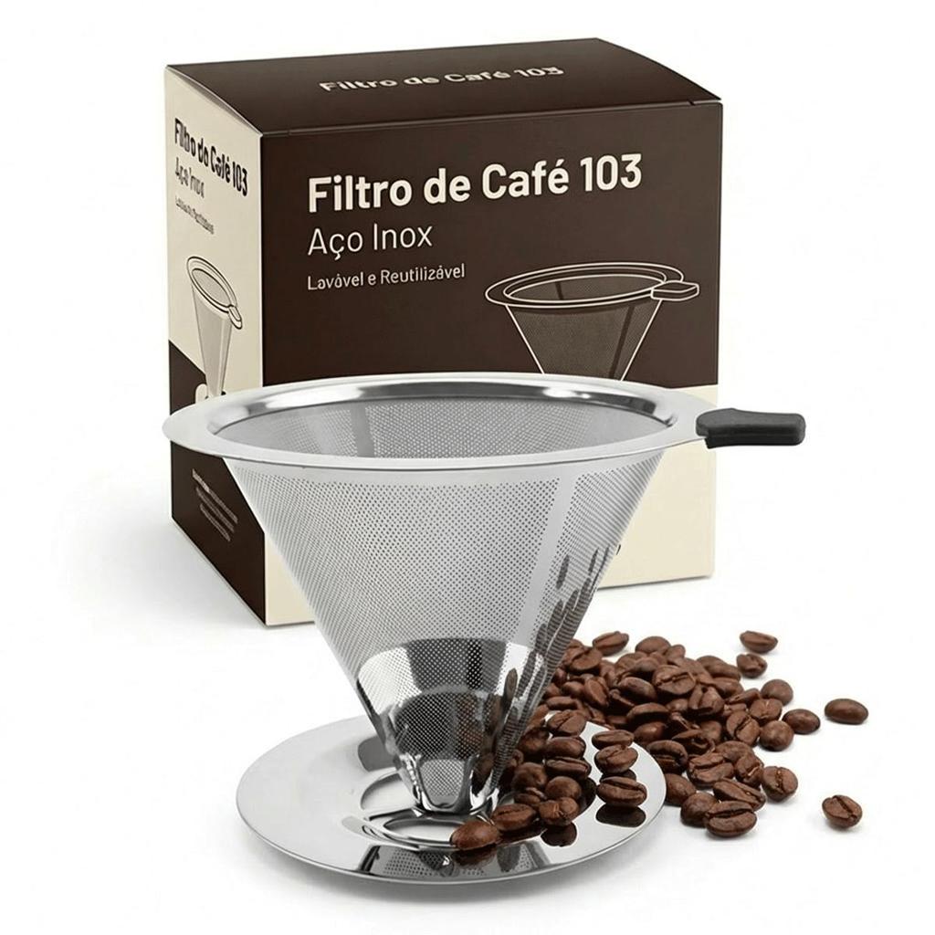 Coador Filtro de Café Inox 103 Grande Aço Inoxidável Atóxico Reutilizável Sem Uso de Papel