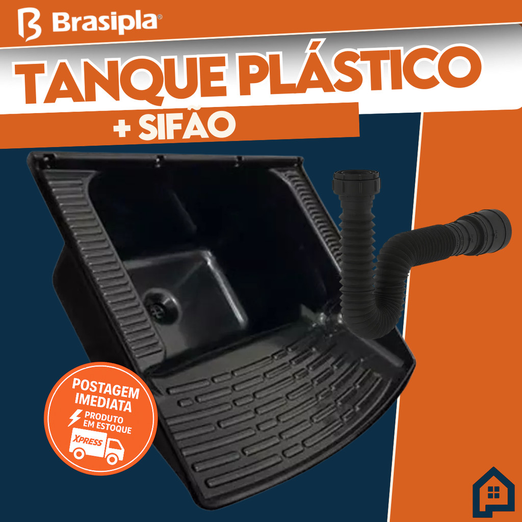Tanque Plástico Lavanderia Preto 28 Litros Lavar Roupa + Sifão