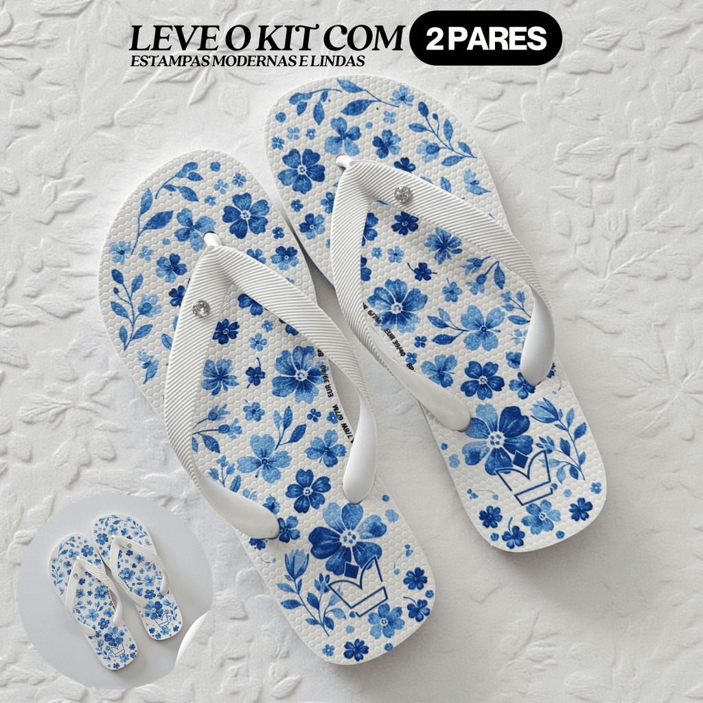 Kit 2 Chinelo Feminino Casual Havares Sandália Macia Conforto Total Jardim Azul