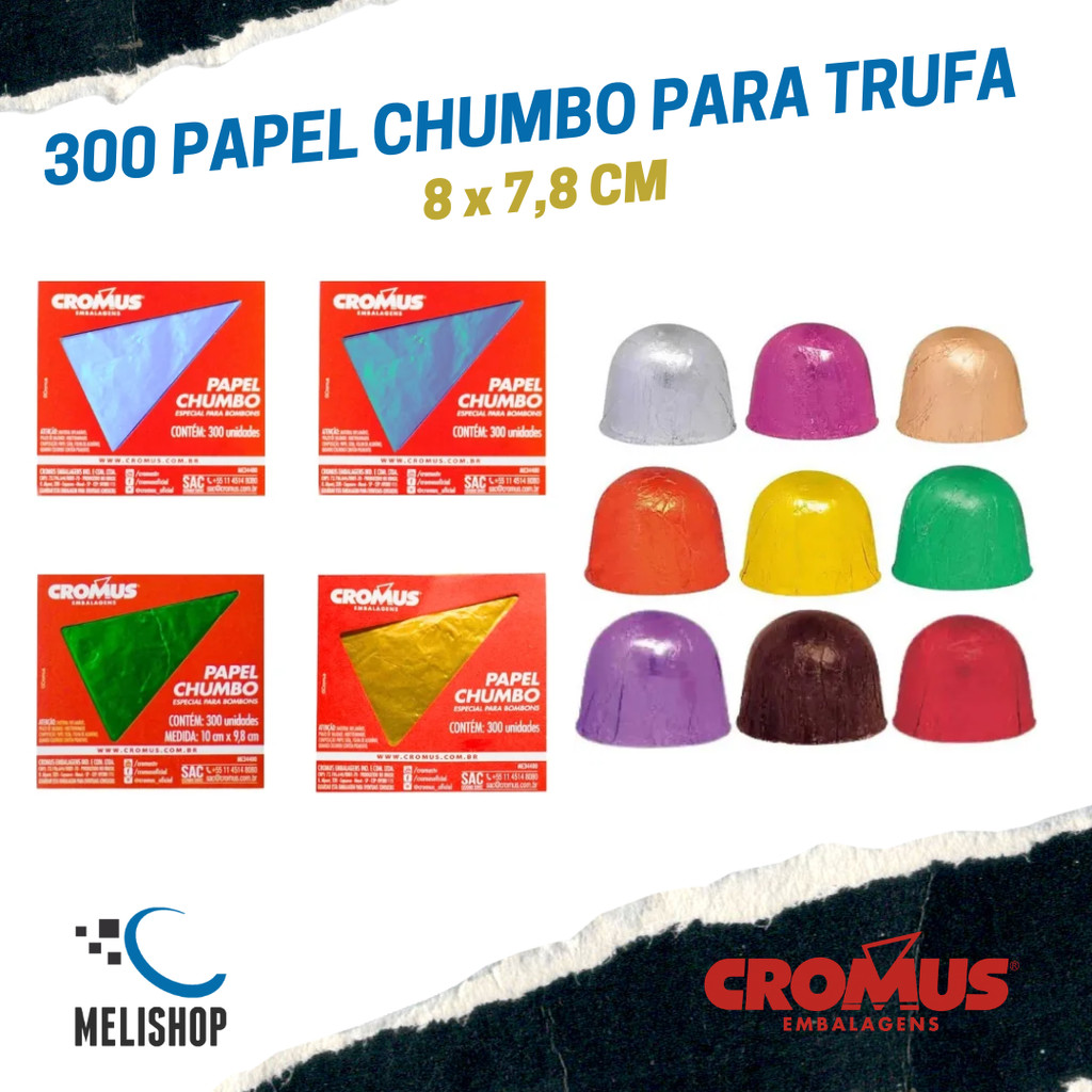 300 Folhas Papel Chumbo Alumínio para Trufa Bombom Doces 8x7,8 cm Cromus