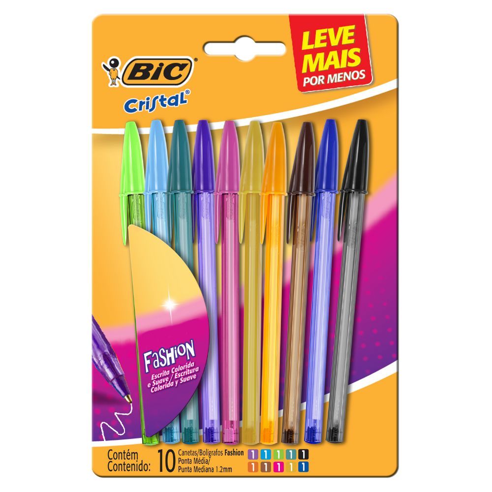 Caneta esferográfica Cristal Fashion 1.2 com 10 unidades Bic