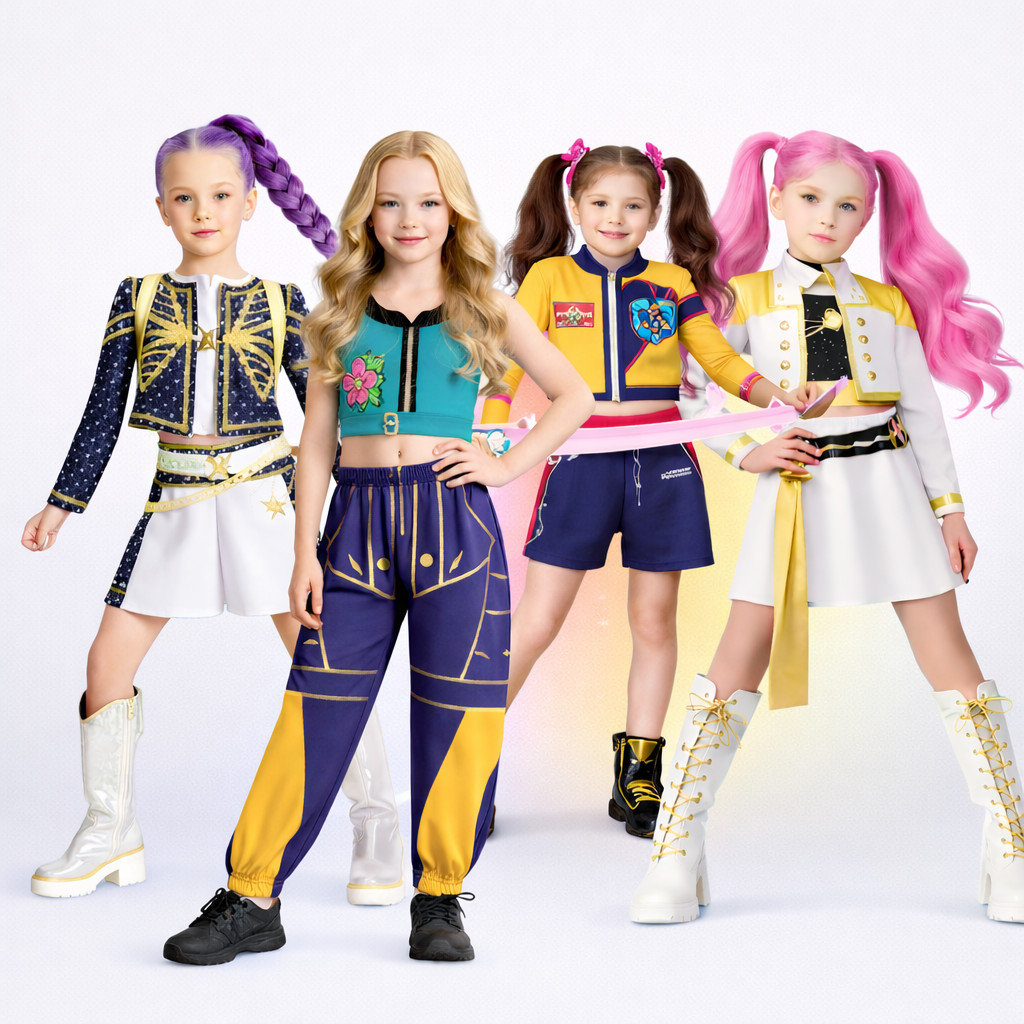 Fantasia Guerreiras Kpop Festa Pop Infantil Dança Palco Luxo Aniversario Mira Zoey