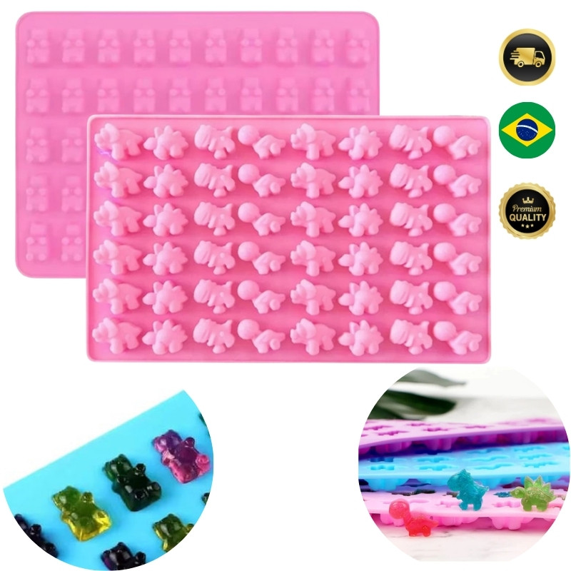 Molde de Silicone Dinossauro ou Urso – 48 Mini Cavidades para Bala Gummy, Gelatina e Chocolate