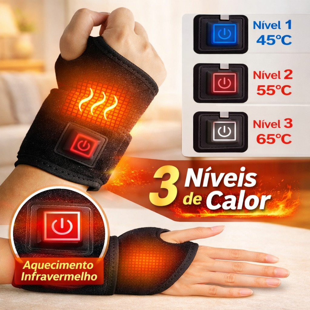 Munhequeira Térmica 3 Ajustes de Temperatura Suporte para Pulso Alívio Tendinite Faixa Multiuso