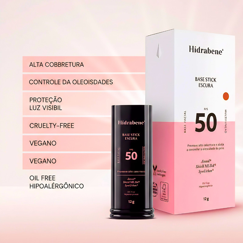 Protetor Solar Bastão Hidrabene Derma Base FPS 50 Com Cor Antiacne Matte 15g Resistente à Água