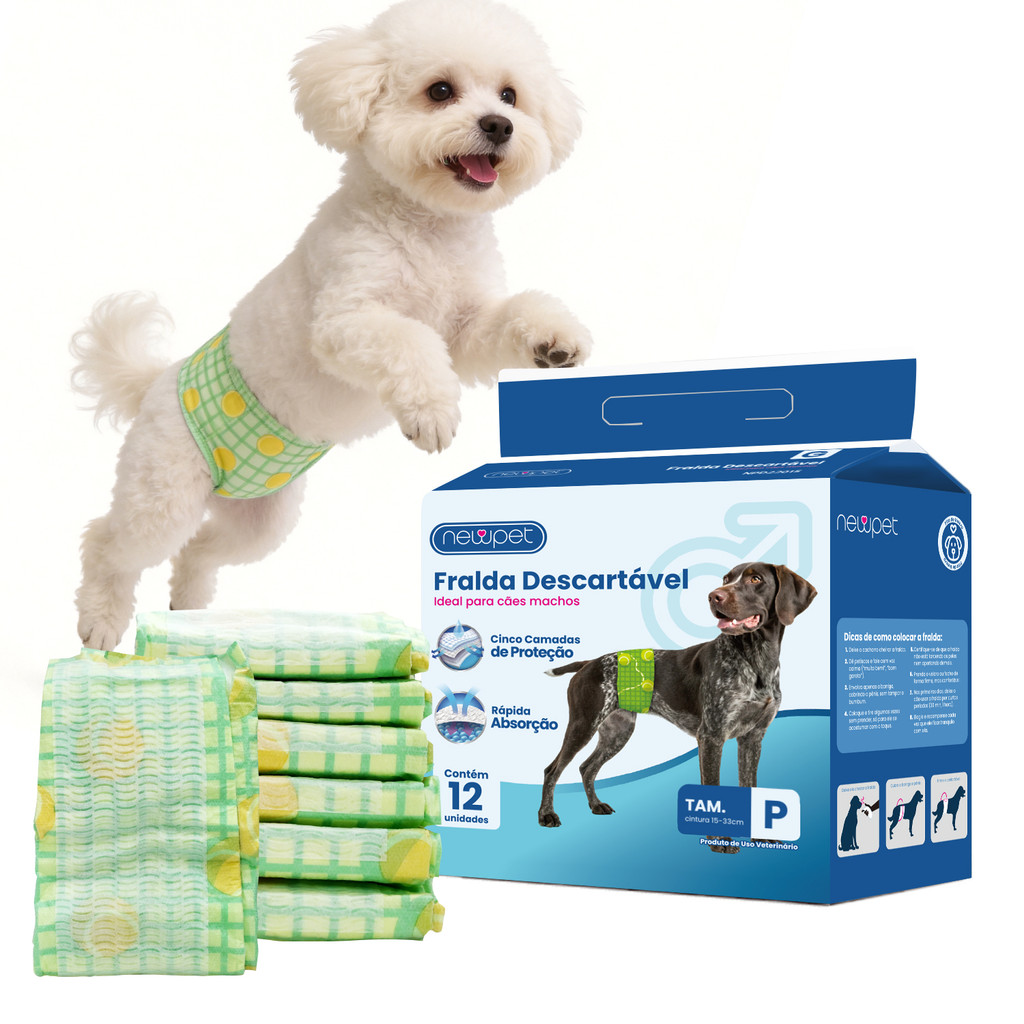 Newpet Fralda Higiênica Descartável p/ cães Macho 12Un Tamanho-P