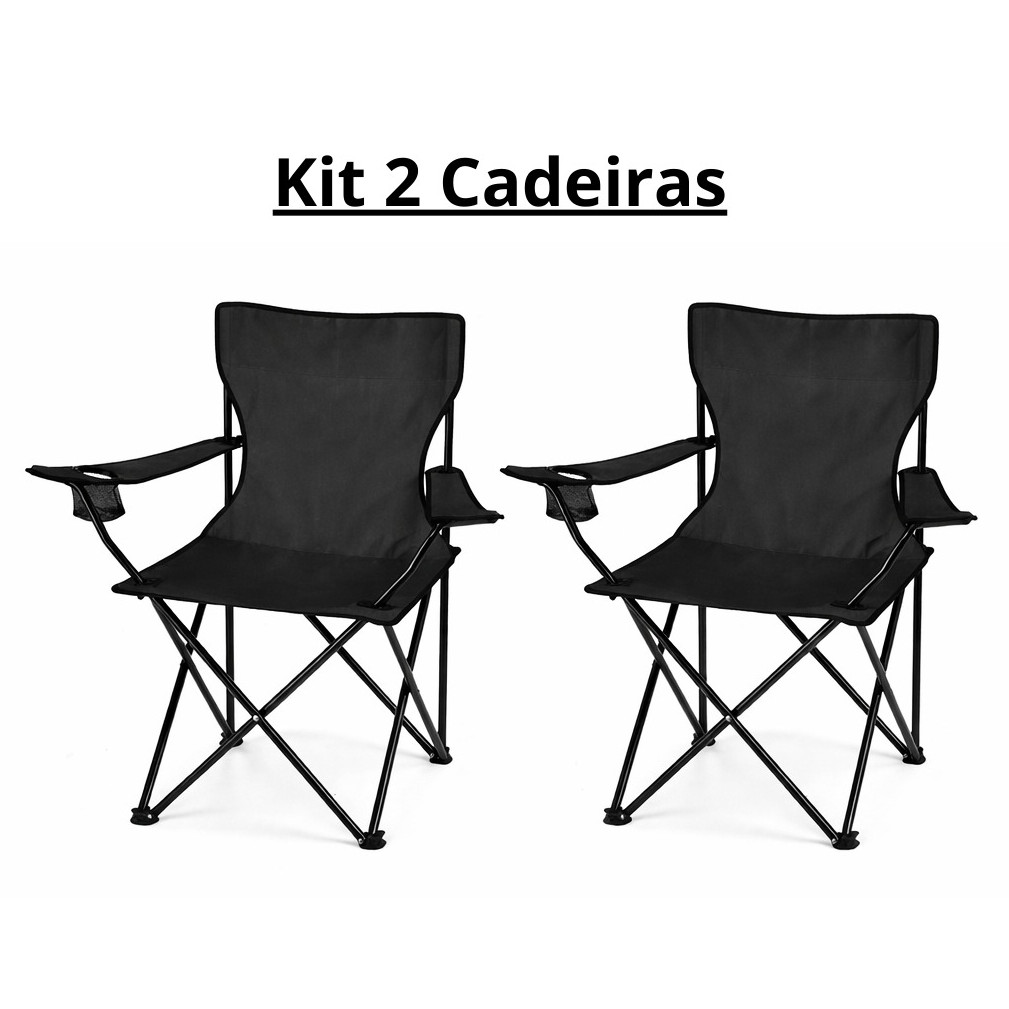 kit2  Cadeira Dobrável Camping Portátil Com Apoio De Braço e Porta Copo Suporta 130kg top