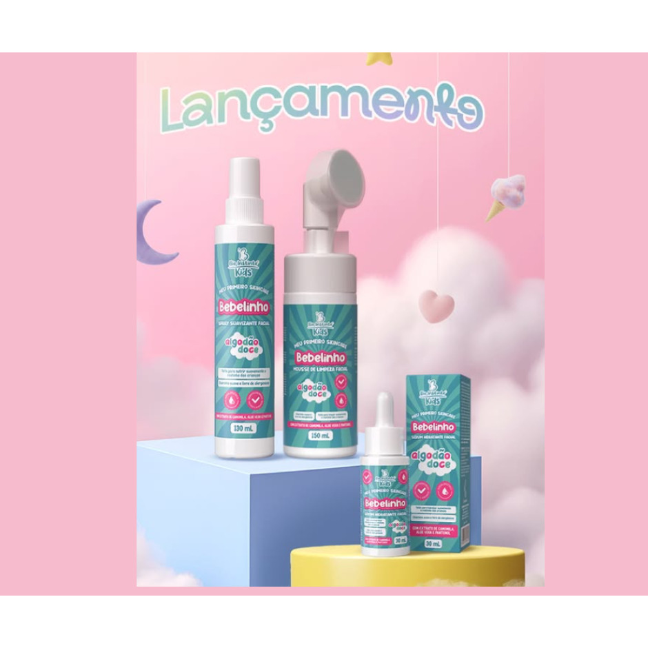Kit Skin Care Completo Algodão doce Infantil Bio Instinto 3 itens