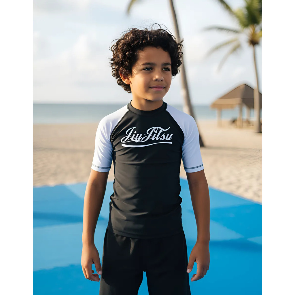 Rash Guard Infantil Jiu Jitsu Manga Curta - Branca