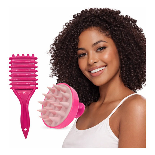 Kit Escova Fitagem De Cachos +massageadora + Touca De Cetim Sortidas/aleatorias