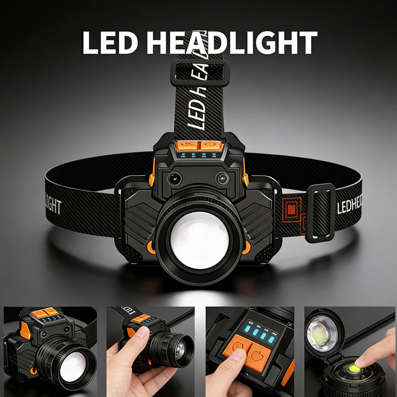Lanterna de cabeça LED profissional recarregável, prova d'água - Ideal para camping e trilhas