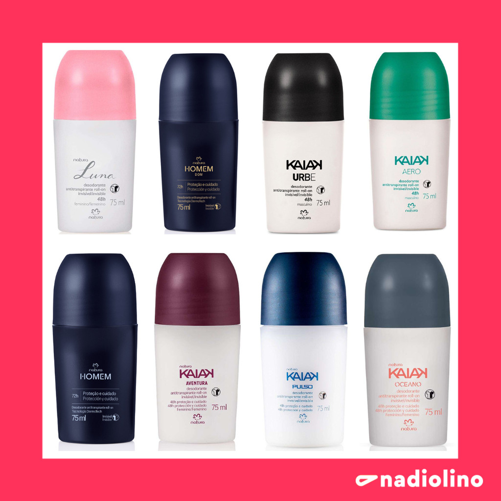 Roll-on Desodorante Antitranspirante Invisível Natura Masculino e Feminino 75ml - Kaiak, Luna, Homem, Humor.