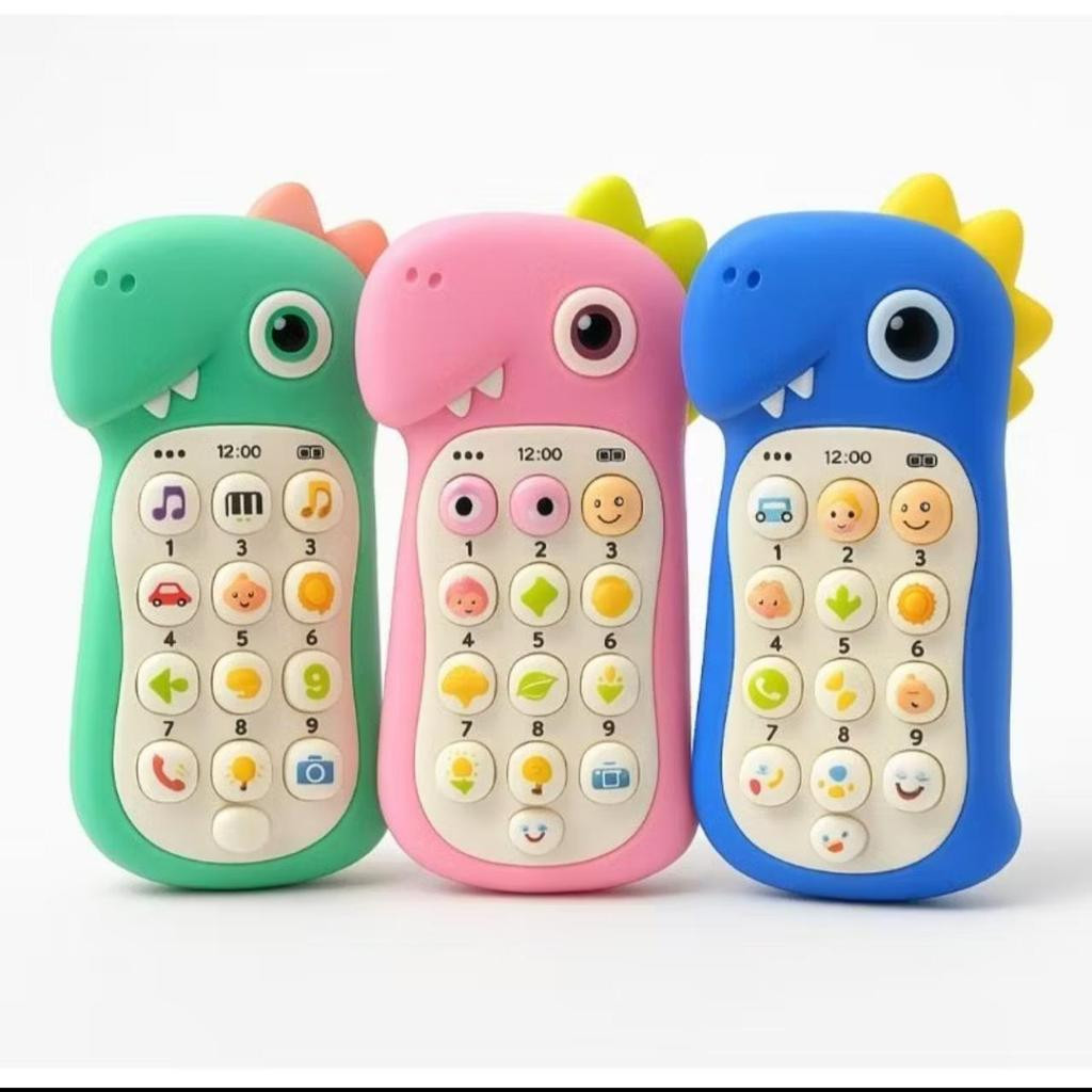 Celular Infantil Musical Interativo com Mordedor Dinossauro Brinquedo Educativo Sensorial para Bebê