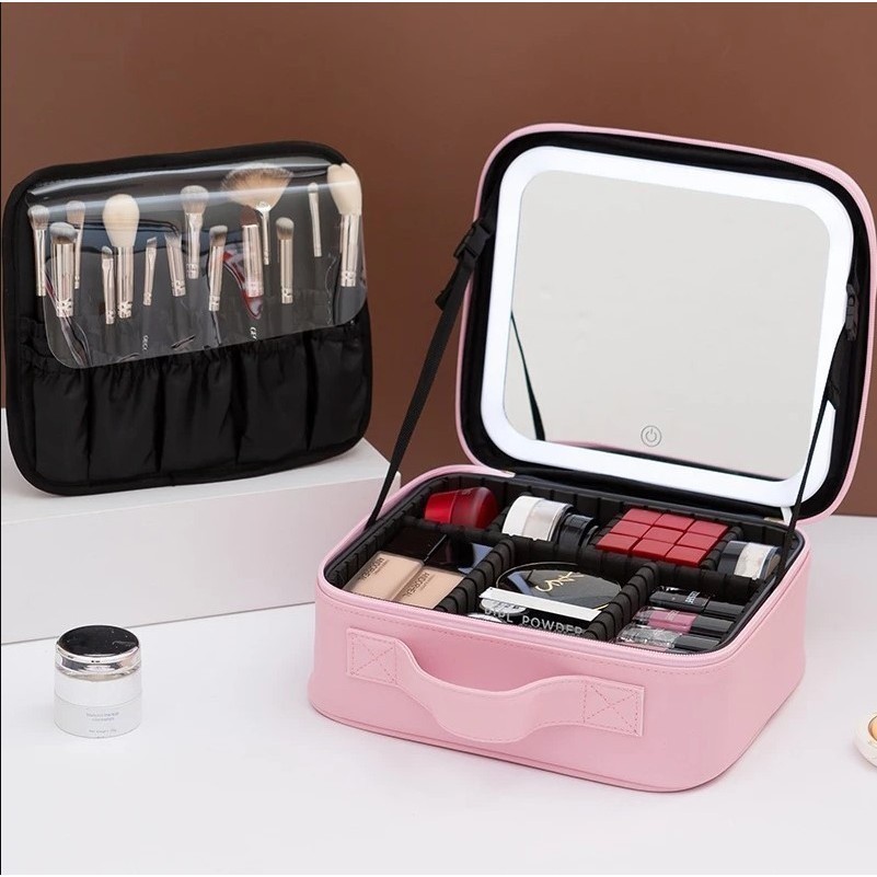 Maleta Maquiagem Com Espelho e Luz Led Usb Com Cabo Makeup Profissional