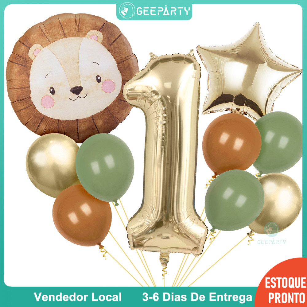 GeeParty Conjunto de 11 Balões de Folha de Leão Dourado e Branco para Decoração de Festa Safari