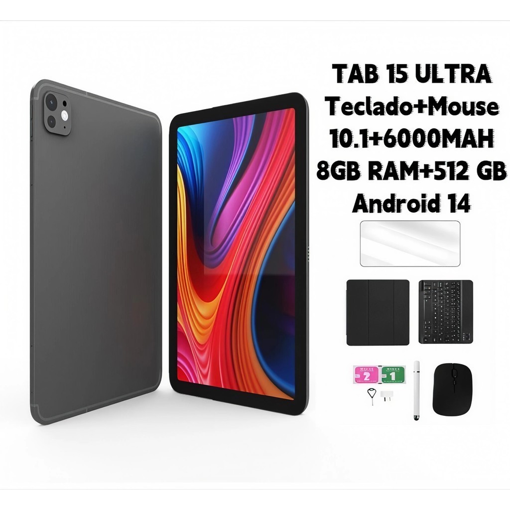 Tablet 15 ultra Android 14 6000mah 10.1 12GB+512GB Wifi com chip , Teclado+Mouse+capa  Câmera 8+13MP