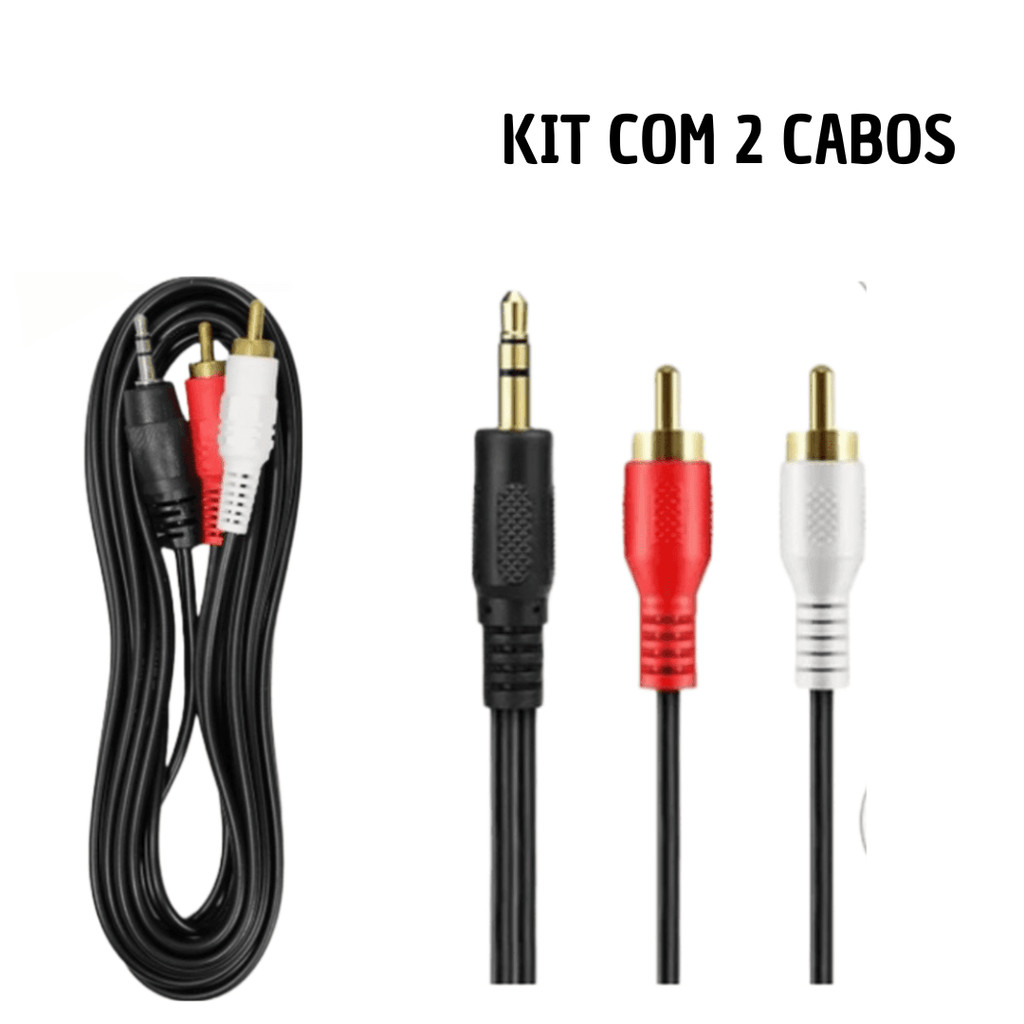 Kit 2 cabos auxiliar p2 macho x rca macho audio 1,5m p/ som / tv / home theater audio mb