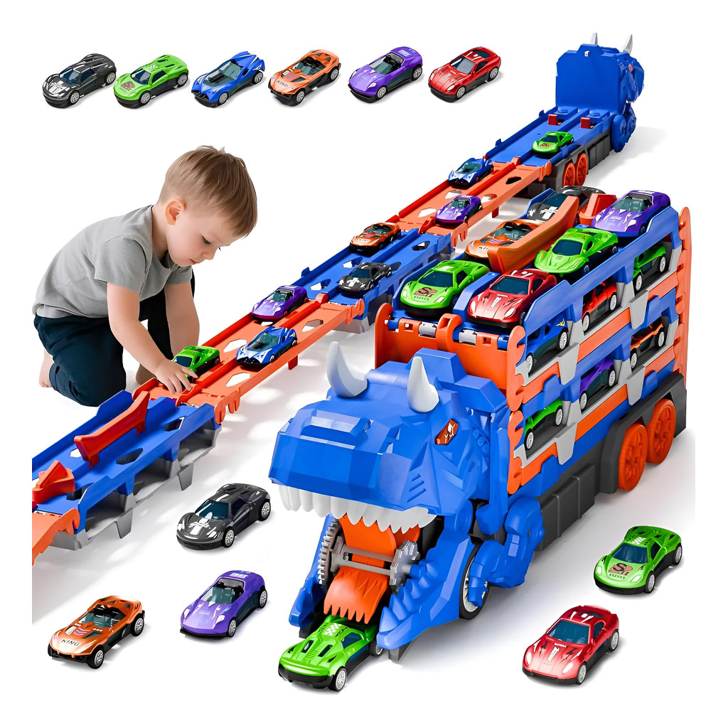 Caminhão Dinossauro Dino Engole Carrinhos Brinquedo Infantil Menino Kit Presente 12 Carrinhos