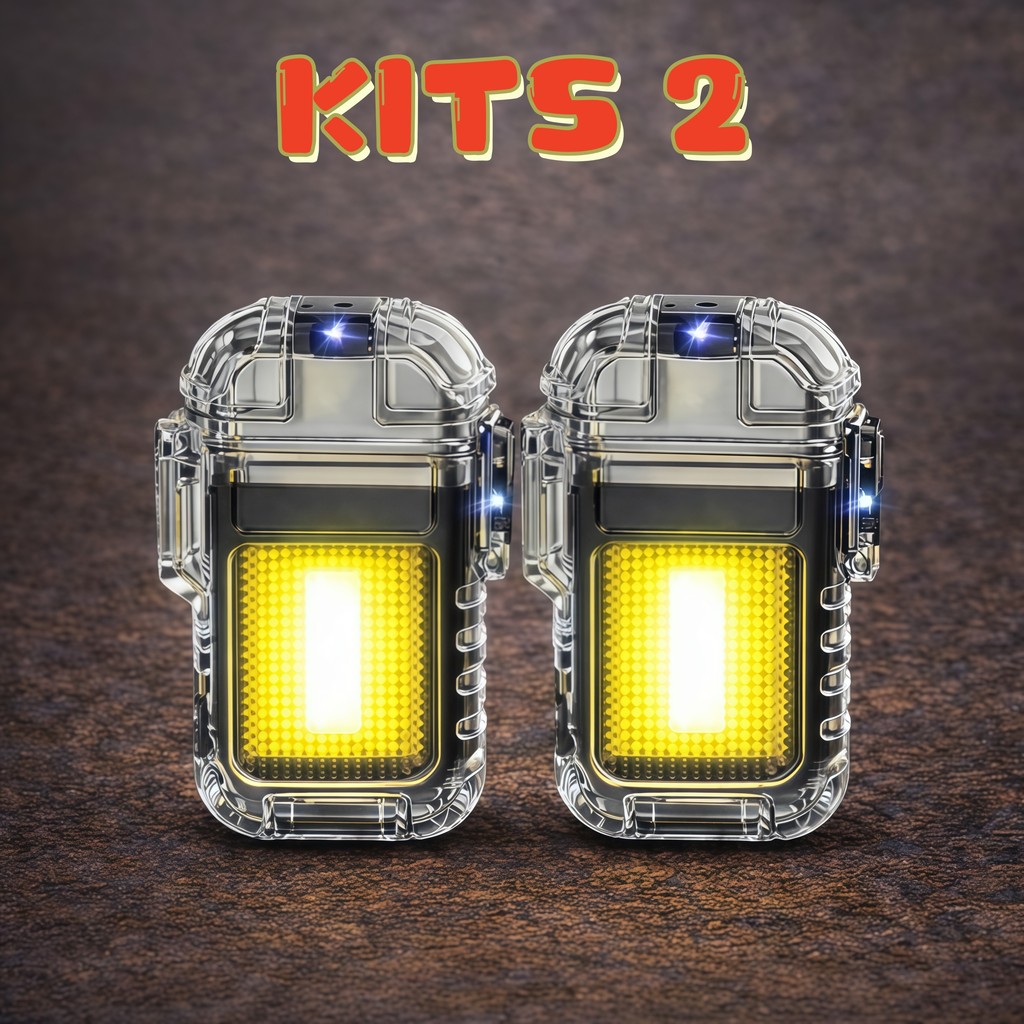 Isqueiro com Lanterna LED Recarregável USB Portátil Multiuso para Camping Emergência KITS 2