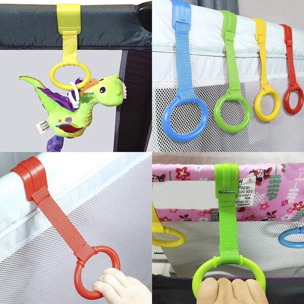 Anel de apoio cercadinho, segurar bebe, bebe cercadinho, cercadinho, 4 puxadores bebe, 4 Pcs Anel De Puxar Para Berço