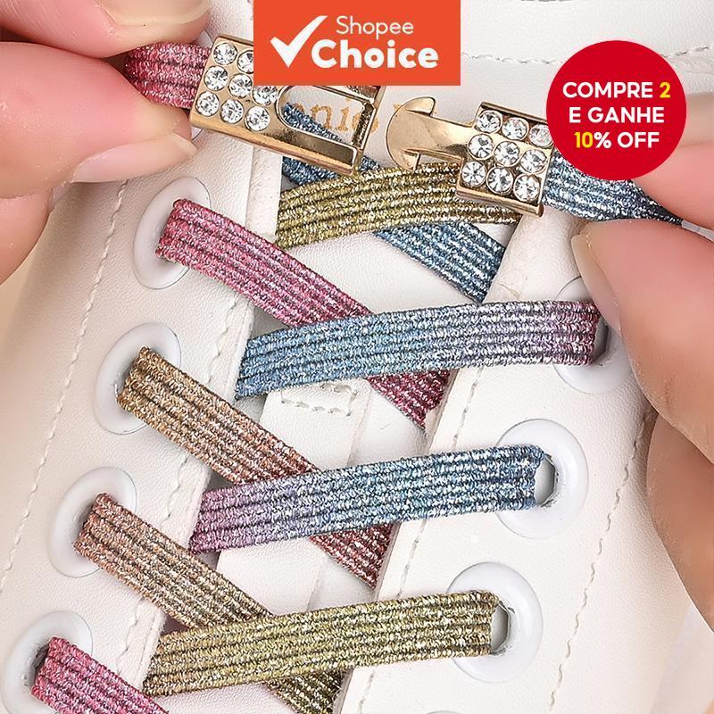 Par de Sapatos com Fivela e Pérola Diamante Elastic Lazy Shoelace para Tênis