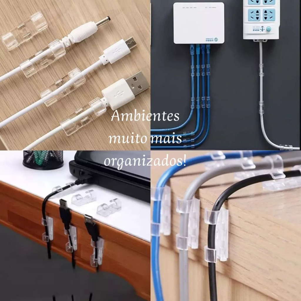 KITS 20-100 organizadores de cabos e peças com presilhas autoadesivas.