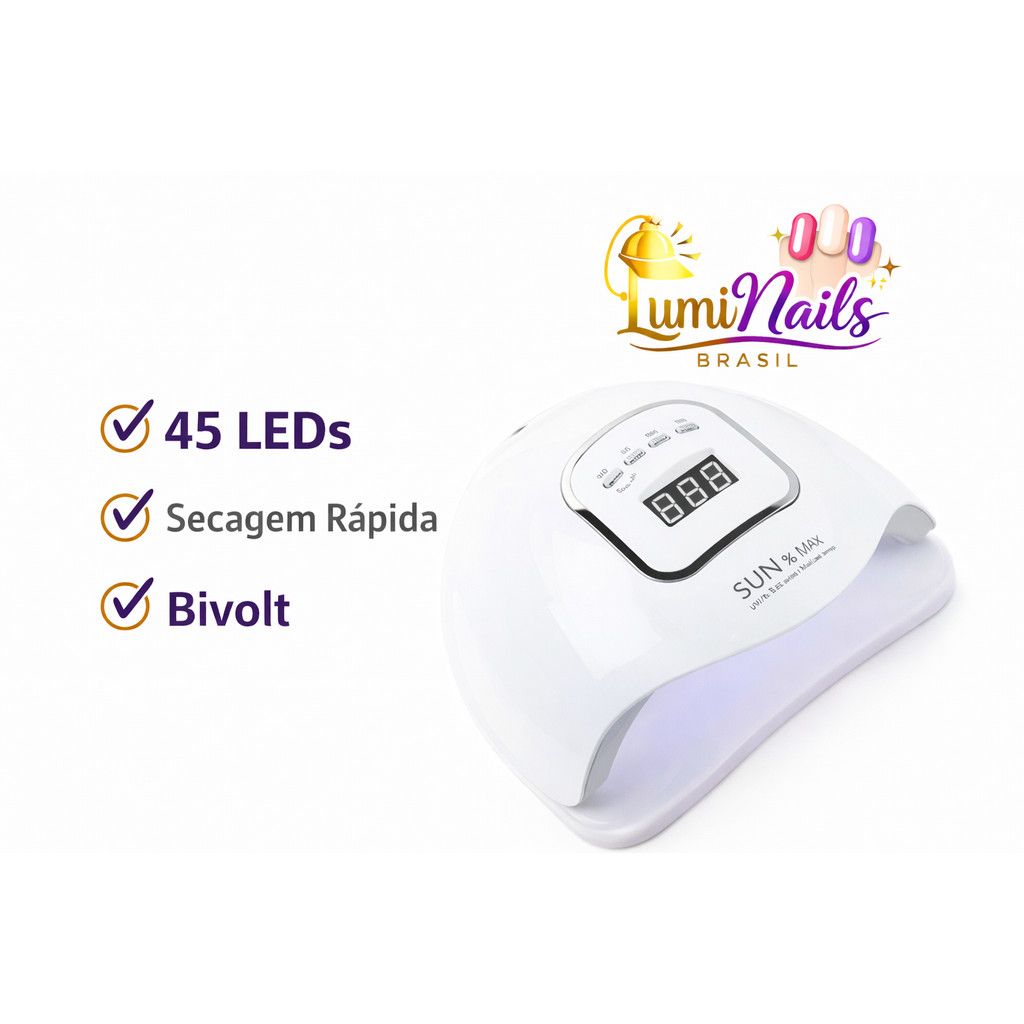 Cabine LED UV SUNX5 MAX 45 LEDs Bivolt Profissional para Unhas Gel, Fibra e Acrílico