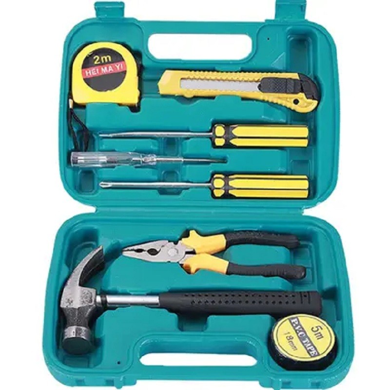 Kit Maleta Estojo Ferramentas 9 Peças Martelo Alicate Chave de Fenda Trena Portátil
