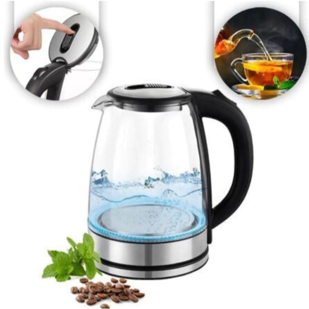 Chaleira Elétrica De Vidro Jarra 2 LITROS-110V-Resistente ao calor, Base Rotacional, Desligamento Automático