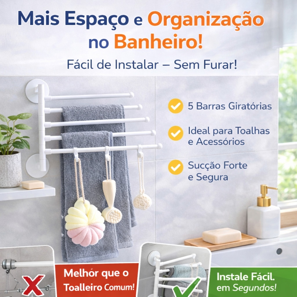 Toalheiro 5 Barras Giratórias Sem Furo