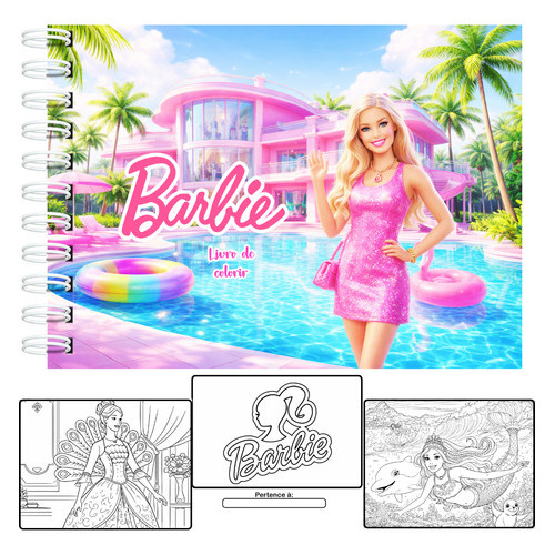 Livro De Colorir Barbie Capa Dura A5 50 Folhas + Acetato