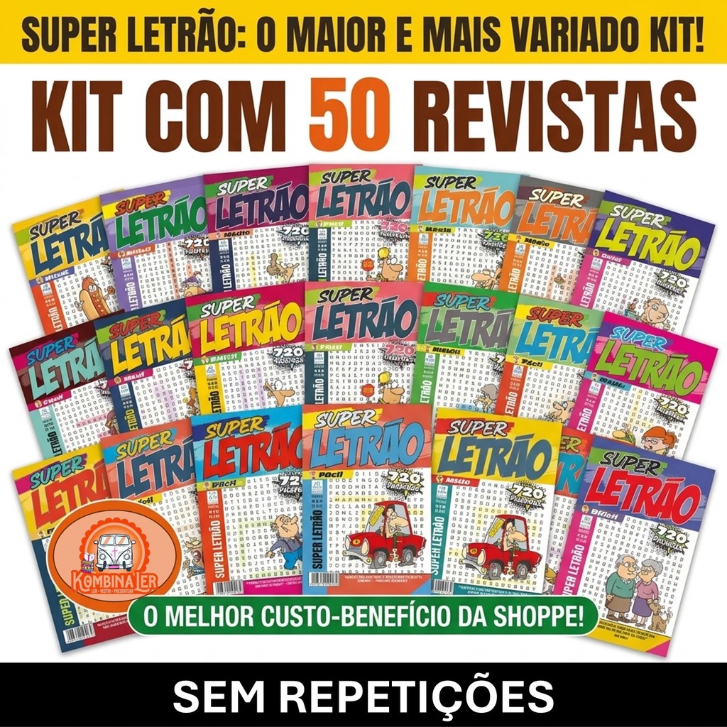 KIT 50  CAÇA PALAVRAS LETRÃO E SUPER LETRÃO SEM REPETIÇÃO.