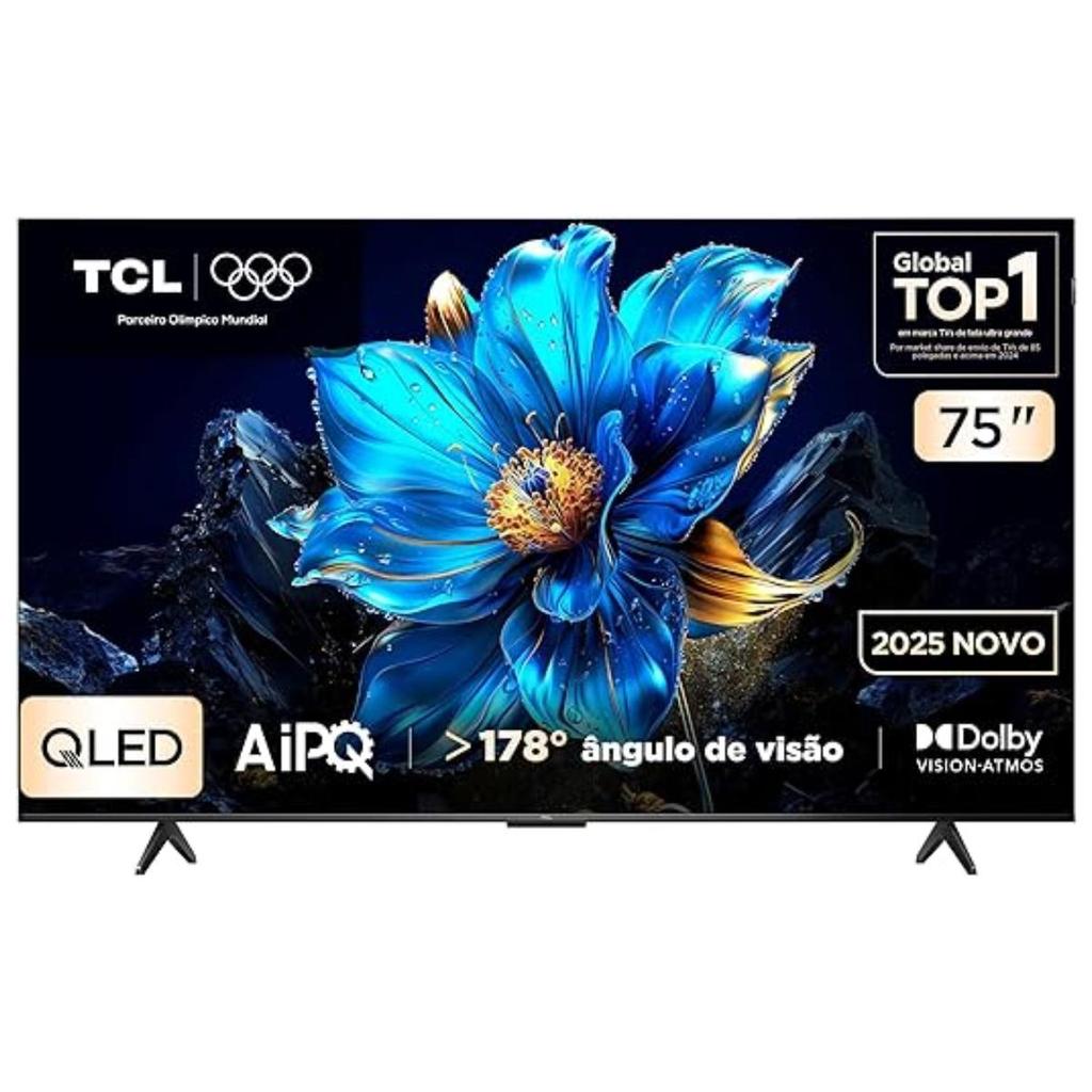 Smart TV TCL 75" 4K UHD QLED TV AiPQ Google Assistente 3 HDMI