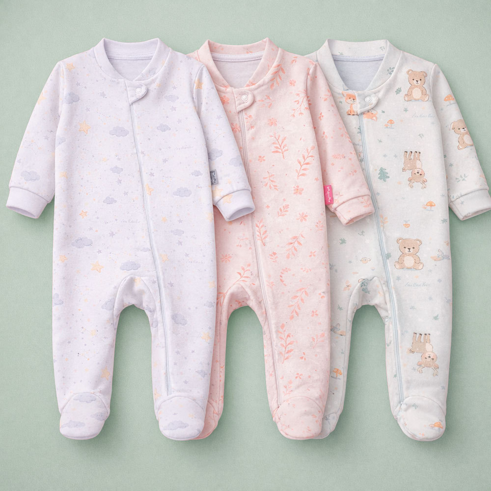 Macacão com Zíper Fleece Luxo Estampado para Bebê e pé Antiderrapante