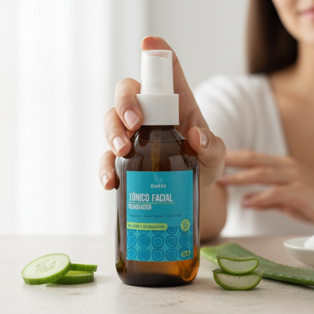 Tônico facial renovador | Pepino, aloe vera e tea tree | Xô acne e oleosidade