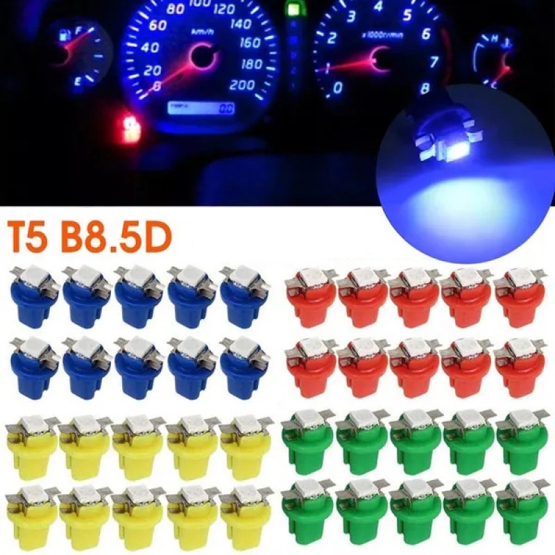 10pcs T5 B8.5D 5050 SMD Painel De Instrumentos Do Velocímetro De 12V De Baixa Potência À Prova De Choque De Poeira Kit De Lâmpadas LED