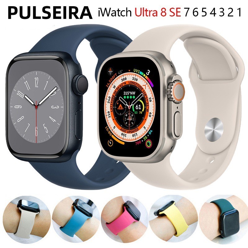Pulseira Compativel apple watch 38 40 41 42 44 45 49 mm series 7 8 ULTRA SE 1 2 3 4 5 6 silicone liso Qualidade Premium