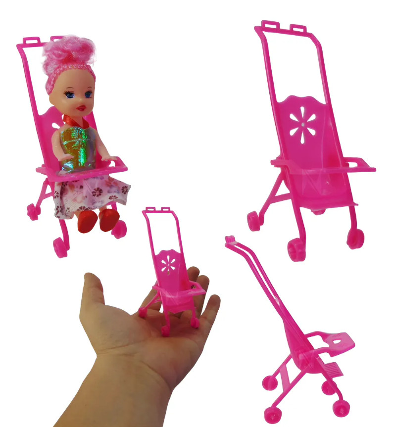 Kit Mini Boneca Com Carrinho Passeio Brinquedo Infantil Menina